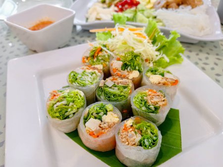 Photo for "Thai Fresh Spring Rolls With Pork and Shrimp . Recommended food " - Royalty Free Image