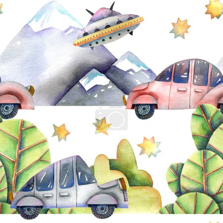 Téléchargez les photos : Illustration d'aquarelle de voitures mobiles - en image libre de droit