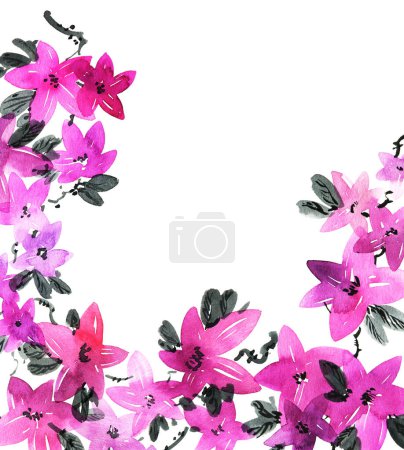 Téléchargez les photos : Aquarelle illustration florale dans le style asiatique - en image libre de droit