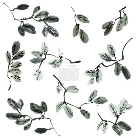 Téléchargez les photos : Aquarelle feuilles illustration close up - en image libre de droit