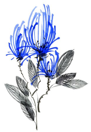 Téléchargez les photos : Fleur bleue avec feuilles - en image libre de droit