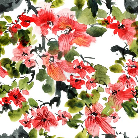 Téléchargez les photos : Motif arbre fleur aquarelle - en image libre de droit