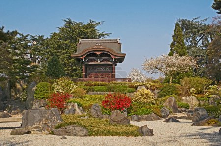 Photo for Beautiful view of japanese garden and gateway - Royalty Free Image