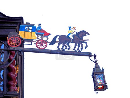 Photo for Cute mail coach sign in Aachen with horses - Royalty Free Image