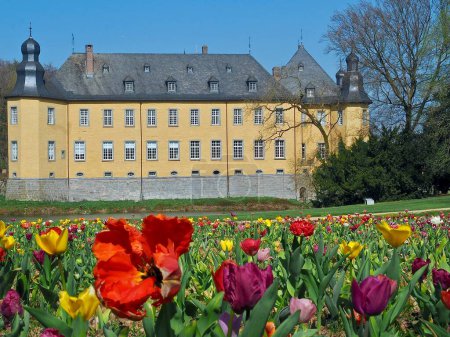 Téléchargez les photos : Château de Schloss Dyck à Juechen au printemps - en image libre de droit