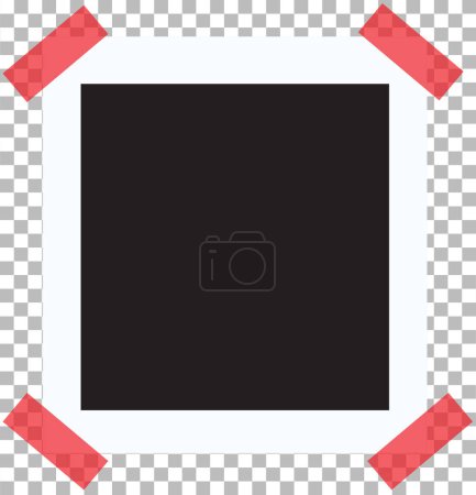 Photo for Retro photo frame on red sticky tape pin on a transparent background - Royalty Free Image