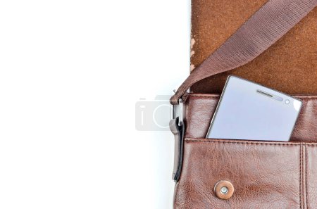 Photo for Brown sling bag isolated on white background - Royalty Free Image
