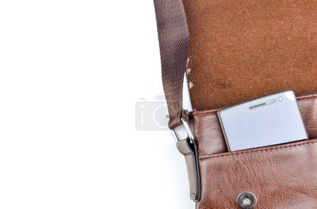 Photo for Brown sling bag isolated on white background - Royalty Free Image