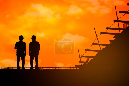 Photo for Construction worker working on a construction site,for construction teams to work in heavy industry, high ground and safety concepts. - Royalty Free Image