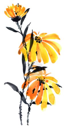 Téléchargez les photos : Bouquet de calendula peint à l'aquarelle - en image libre de droit