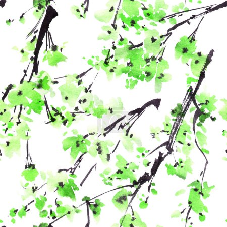 Téléchargez les photos : "Watercolot motif de fleur d'arbre" - en image libre de droit
