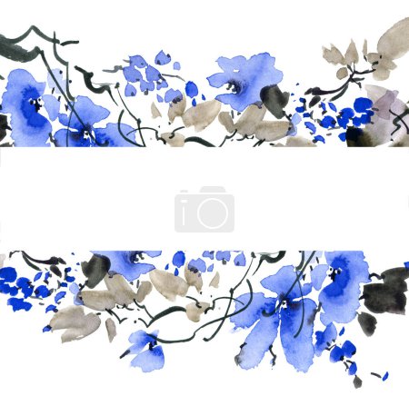 Photo for Blossom plum tree branch, colorful illustration - Royalty Free Image