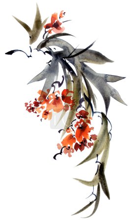 Téléchargez les photos : Branche fleur aquarelle gros plan - en image libre de droit