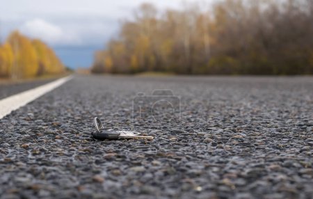 Téléchargez les photos : Lost bunch of keys lying on the side of the road near the asphalt pavement - en image libre de droit