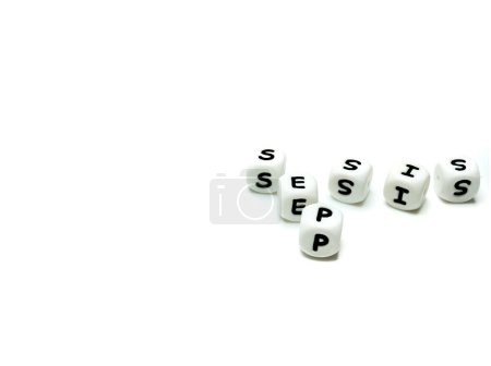 Foto de Letras del alfabeto ortografía sepsis en el fondo, de cerca - Imagen libre de derechos