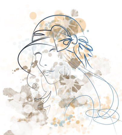 Téléchargez les photos : Femme au chapeau, illustration colorée - en image libre de droit