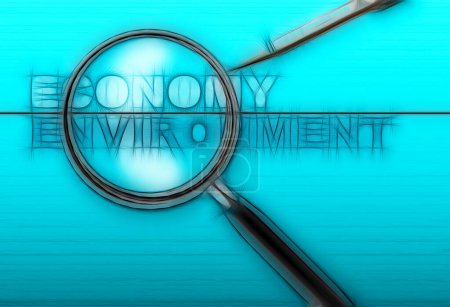 Photo for Economy - environment  with magnifying glass on background, close up - Royalty Free Image
