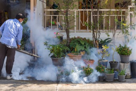 Téléchargez les photos : Fogging DDT spray tuer les moustiques - en image libre de droit