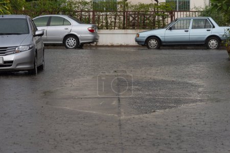 Photo for Water flood village and cars on background - Royalty Free Image