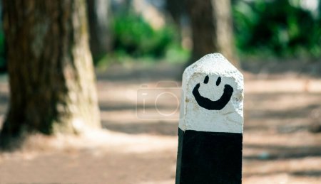 Photo for The smile kilo pillar near road in pine forest at Chiang Mai, Thailand. - Royalty Free Image