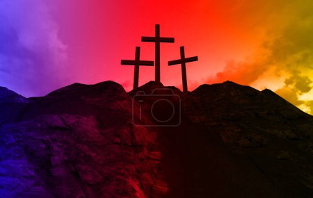 Téléchargez les photos : Croix au coucher du soleil concept religieux - en image libre de droit