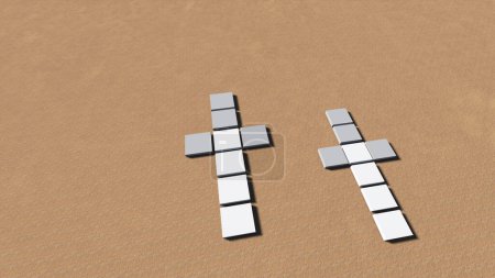 Téléchargez les photos : 3d rendu de croix sur fond sablonneux - en image libre de droit