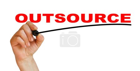 Photo for Hand writing outsourcing with marker, concept background - Royalty Free Image