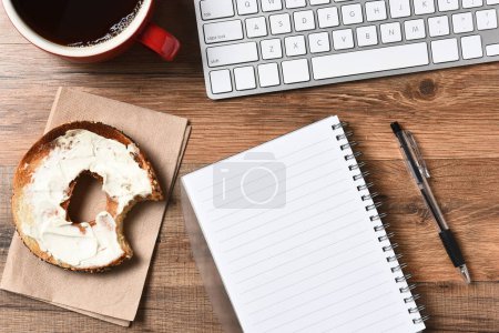 Photo for Bagel Coffee Keyboard, close up - Royalty Free Image