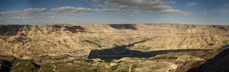 Photo for Composite high-resolution panorama of the Wadi Mujib reservoir in Jordan. - Royalty Free Image