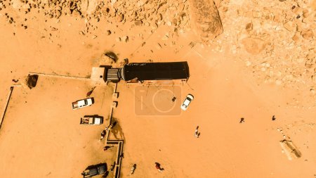 Photo for "Aerial view of the Lawrence spring in the Jordanian desert near Wadi Rum" - Royalty Free Image