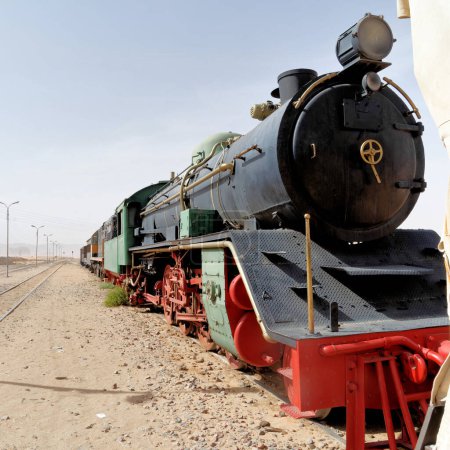 Photo for Steam locomotive, still in use, in the desert of Wadi Rum, Jordan - Royalty Free Image