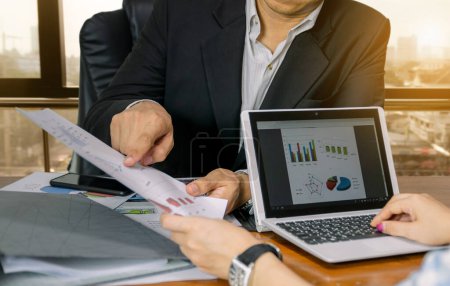 Photo for Business working graph analysis for executives city background - Royalty Free Image