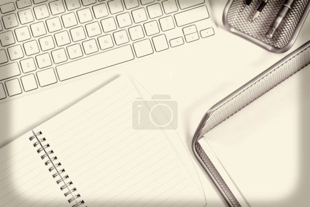 Photo for Top view of Retro White Desk - Royalty Free Image