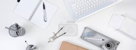 Photo for White Desk with office stationery - Royalty Free Image