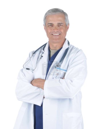 Téléchargez les photos : Docteur en blouse de laboratoire avec les bras croisés. Concept de santé et de médecine - en image libre de droit