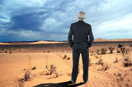 Téléchargez les photos : Homme d'affaires dans le désert - en image libre de droit