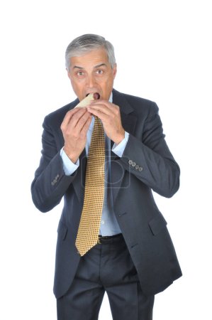 Photo for Businessman holding sandwich isolated on white background - Royalty Free Image