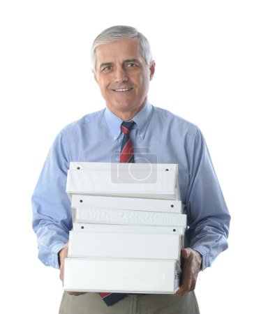 Photo for Businessman with stack of binders isolated on white background - Royalty Free Image