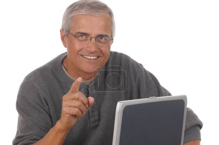 Photo for Middle Aged Man Laptop Pointing - Royalty Free Image