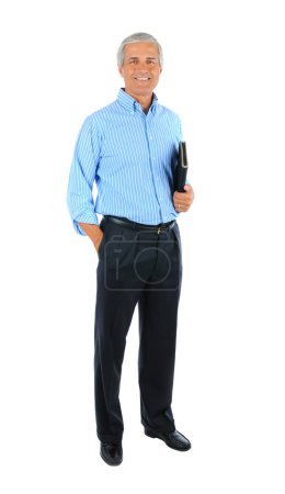 Photo for Businessman with Hand in Pocket and notebook isolated on white background - Royalty Free Image