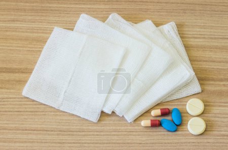 Photo for Gauze Pads and Medicines - Royalty Free Image