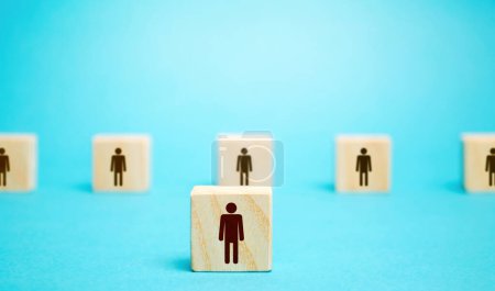 Photo for Block men stands out from a row number of people. Concept of individuality and personality. - Royalty Free Image
