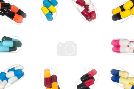 Photo for Medicine or Pill Capsule in Test Tube Around Center Background - Royalty Free Image