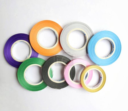 Photo for Multi colored curling ribbons on white background - Royalty Free Image
