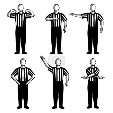 Photo for Basketball Umpire or Referee Hand Signals Drawing Set Collection - Royalty Free Image