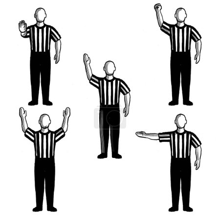 Photo for Basketball Umpire or Referee Hand Signals Drawing Set Collection - Royalty Free Image