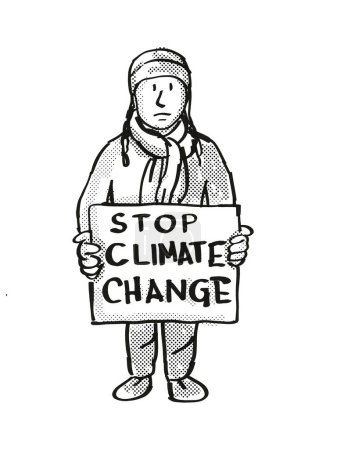 Photo for "Young Student Protesting Stop Climate Change  on Climate Change Drawing" - Royalty Free Image