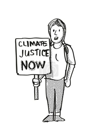 Photo for Young Student Protesting Climate Justice Now  on Climate Change Drawing - Royalty Free Image