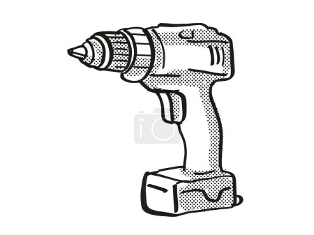 Photo for Portable Hand Drill Power Tool Equipment Cartoon Retro Drawing - Royalty Free Image