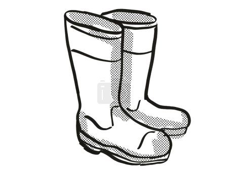 Téléchargez les photos : Bottes en caoutchouc Wellington ou Gumboots dessin rétro dessin animé - en image libre de droit